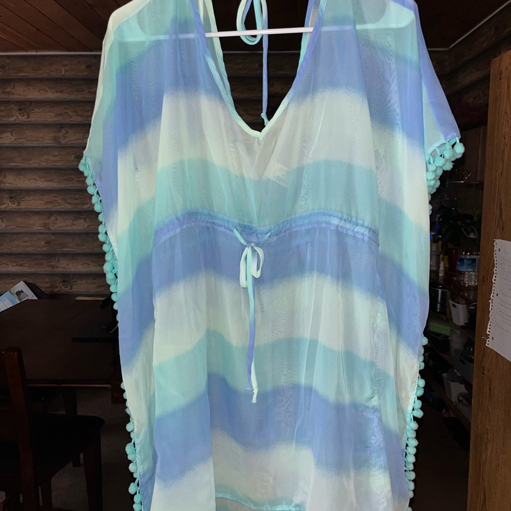 Striped Blue and White Swim Cover-Up
